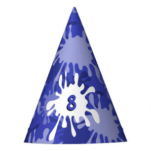 Lustige blaue Mal-Spritzer 8. Geburtstag Papier Partyhütchen