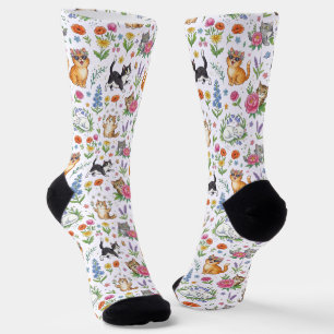 Lustige Blumenkatzen gemusterte Crew Socken