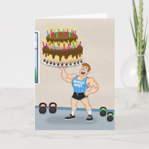 Lustige Bodybuilder-Geburtstagstorte Cartoon  Karte