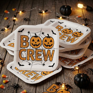 Lustige Boo-Crew Gruseliger Kürbis Halloween-Party Pappteller