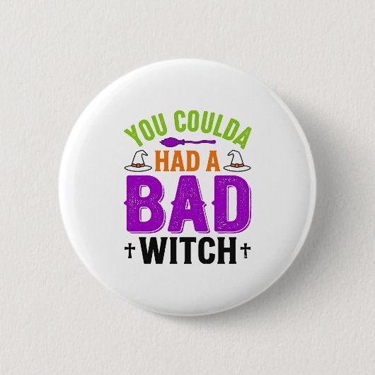 Lustige Böse Hexe Halloween Zitat Vektor Design_1 Button (Vorderseite)