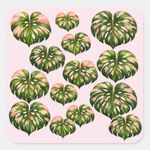 Lustige botanische Monstera-Pflanze in Rosa Traget Quadratischer Aufkleber