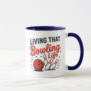 Lustige Bowling-Sprüche Kugel und Pins im Retro-St Tasse