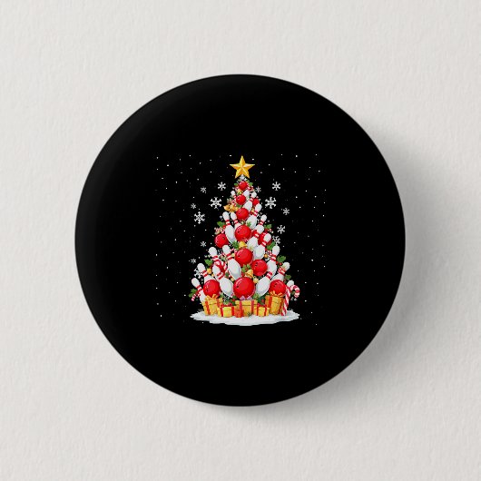 Lustige Bowling-Weihnachtsbaumlichter Weihnachten Button (Vorderseite)