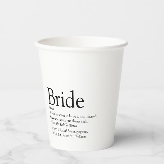 Lustige Braut Definition Brautparty Modern Pappbecher (Vorderseite)