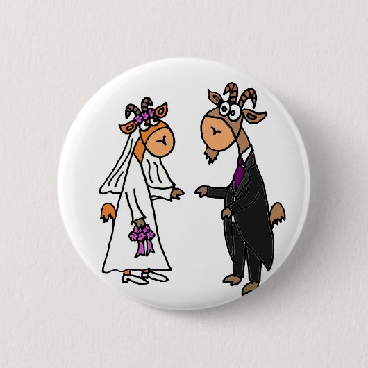 Lustige Braut-und Bräutigam-Ziegen-Hochzeit Button (Vorderseite)