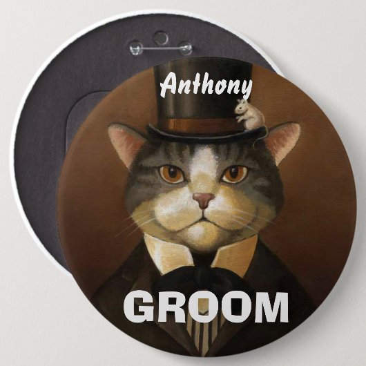 Lustige Bräutigamkatze Button (Vorne & Hinten)