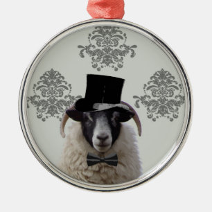 Lustige Bräutigamschafe im Zylinder Ornament Aus Metall