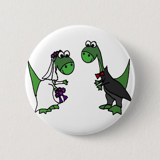 Lustige Brontosaurus-Hochzeits-Kunst Button (Vorderseite)