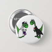 Lustige Brontosaurus-Hochzeits-Kunst Button (Vorne & Hinten)