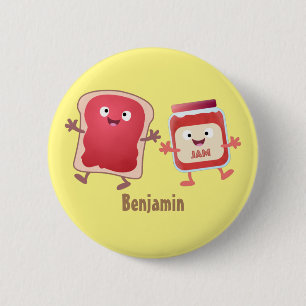 Lustige Brot-und-Marmelade-Cartoonfiguren Button