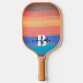lustige bunt Streifen Retro-Stil fügen Monogramm Pickleball Schläger (Vorderseite)