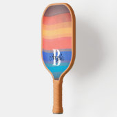 lustige bunt Streifen Retro-Stil fügen Monogramm Pickleball Schläger (Links)