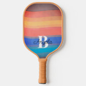 lustige bunt Streifen Retro-Stil fügen Monogramm Pickleball Schläger (Rückseite)