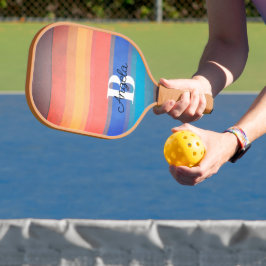 lustige bunt Streifen Retro-Stil fügen Monogramm Pickleball Schläger