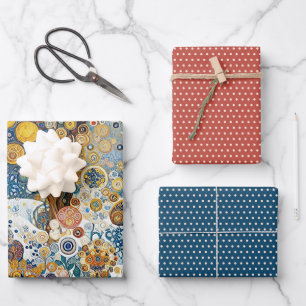 Lustige bunte abstrakte Schneeflocken Blumengestal Geschenkpapier Set