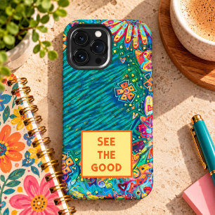 Lustige bunte Blumen-„Sieh das Gute“-Zitat individ iPhone 13 Pro Max Hülle