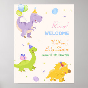 Lustige bunte Dinosaurier-Ballon-Baby-Party-Willko Poster