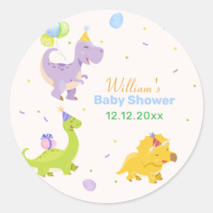 Lustige bunte Dinosaurier-Ballon-Party-Baby-Dusche Runder Aufkleber
