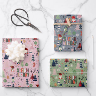 Lustige bunte Gnome Weihnachten Festlich Geschenkpapier Set