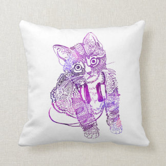 Lustige bunte Katze in der Kopfhörerillustration Kissen