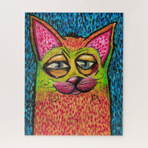 Lustige bunte Katze in Ölmalerei Puzzle