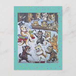 Lustige bunte Louis Wain Cartoon Weihnachtskater Feiertagspostkarte