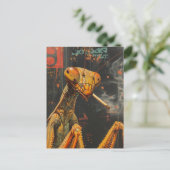 Lustige Bunte Rauchende Gottesanbeterin Surreal Postkarte (Stehend Vorderseite)