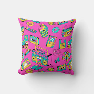 Lustige Bunte Retro 80er 90er Tech Helle Neon Rosa Kissen