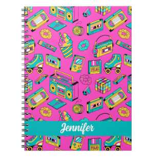 Lustige Bunte Retro-80er-Tech-Player Neon-Rosa Nam Notizblock