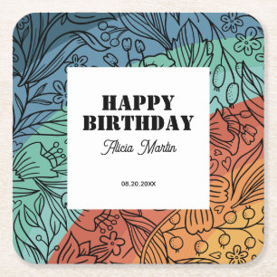 Lustige Bunte Retro Groovy Regenbogen Florale Gebu Rechteckiger Pappuntersetzer