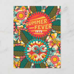 Lustige Bunte Retro-Sommer-Fieber-Blumen Postkarte