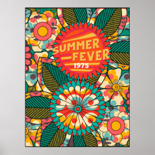 Lustige Bunte Retro-Sommerfieber-Blumen Poster