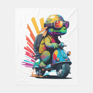 Lustige Bunte Schildkröte Auf Einem Roller Fleecedecke