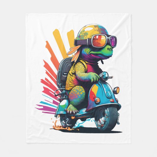 Lustige Bunte Schildkröte Auf Einem Roller Fleecedecke (Vorderseite)