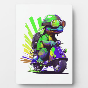 Lustige Bunte Schildkröte Auf Einem Roller Fotoplatte