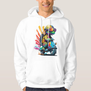 Lustige Bunte Schildkröte Auf Einem Roller Hoodie