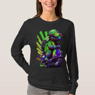 Lustige Bunte Schildkröte Auf Einem Roller Kopie T-Shirt