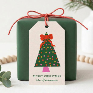 Lustige bunte Schleife Weihnachtsbaum mit Lichtern Geschenkanhänger