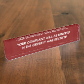 Lustige Büro-Beanstandungs-Abteilung Namensplakette (Seite)