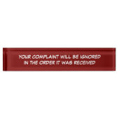 Lustige Büro-Beanstandungs-Abteilung Namensplakette (Vorderseite)