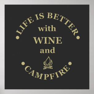 Lustige Camping- und Weinsprüche Poster
