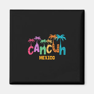 Lustige Cancun Mexiko Palme Farbige Typografie  Magnet