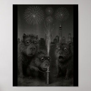 Lustige Capybara-Feuerwerk Frohes Neues Jahr Poster