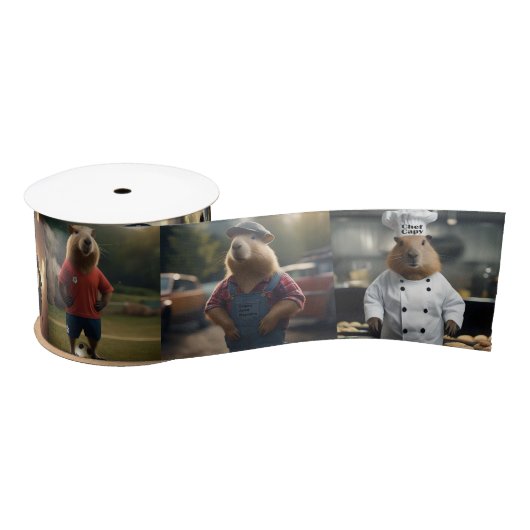 Lustige Capybara-Fotocollage, Satinband (Spule)