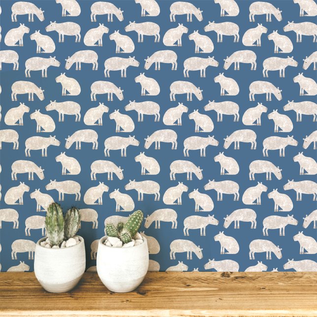 Lustige Capybara-Kunst Tapete (Fun Capybara teal green animal art wallpaper)