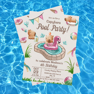 Lustige Capybara-Poolparty im Sommer Einladung