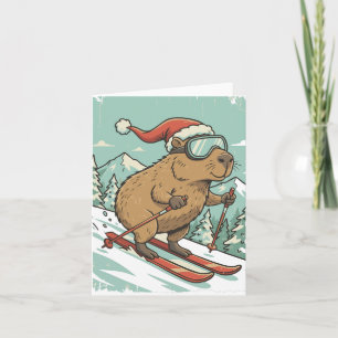 Lustige Capybara-Ski-Weihnachten-Wintersportliebe Feiertagskarte