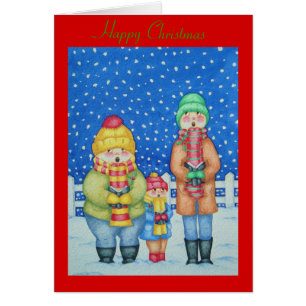 lustige Carol Sänger Schneeszene bei Weihnachten