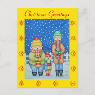 lustige Carolsänger im Schneeschuhdesign Feiertagspostkarte